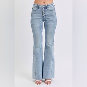 Judy Blue MR Light Wash Button Fly Rhinestone Side Panel Flare Jeans Various NEW